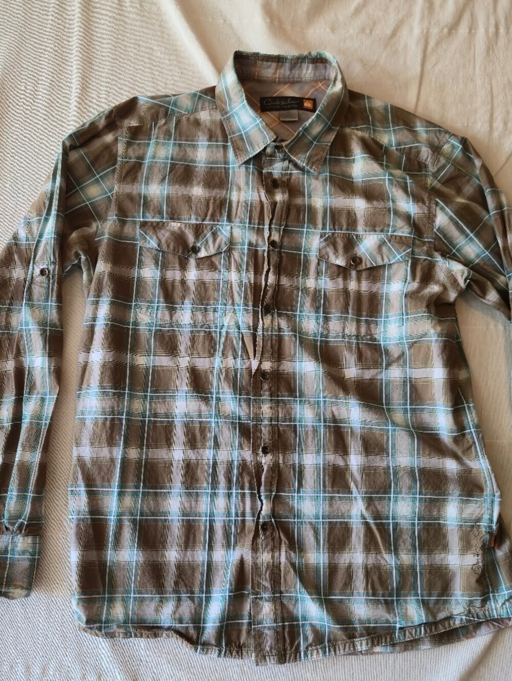 Quiksilver Waterman Collection Men's Plaid Button-Up Long Sleeve Shirt Medium